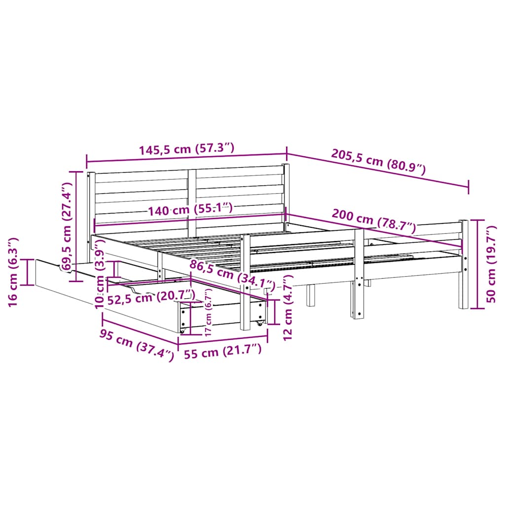 vidaXL Bed Frame without Mattress White 140x200 cm Solid Wood Pine