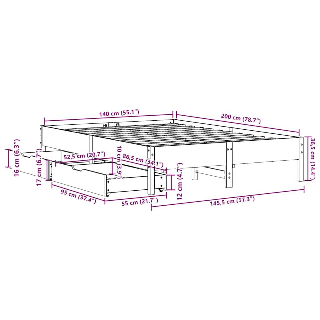 vidaXL Bed Frame without Mattress White 140x200 cm Solid Wood Pine