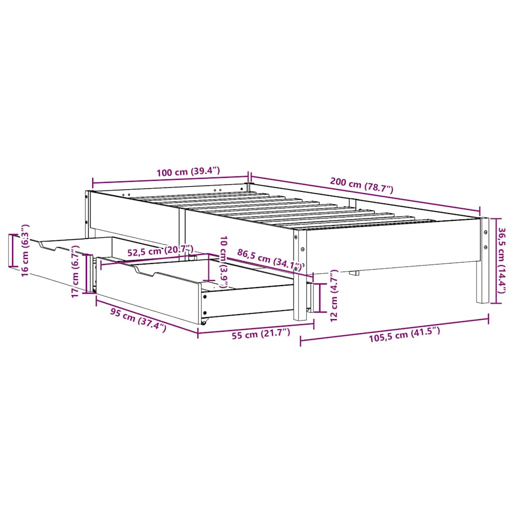 vidaXL Bed Frame without Mattress White 100x200 cm Solid Wood Pine