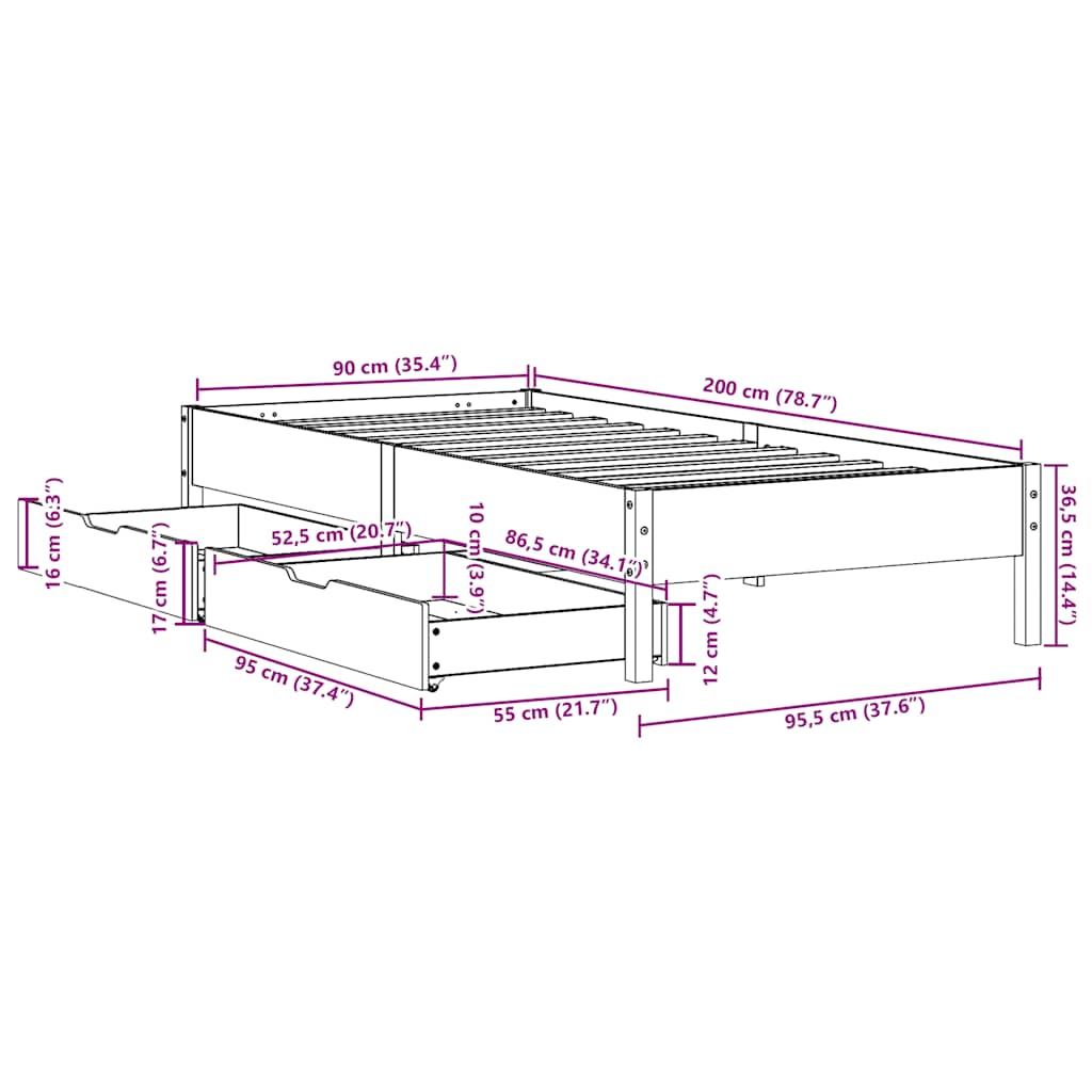 vidaXL Bed Frame without Mattress White 90x200 cm Solid Wood Pine