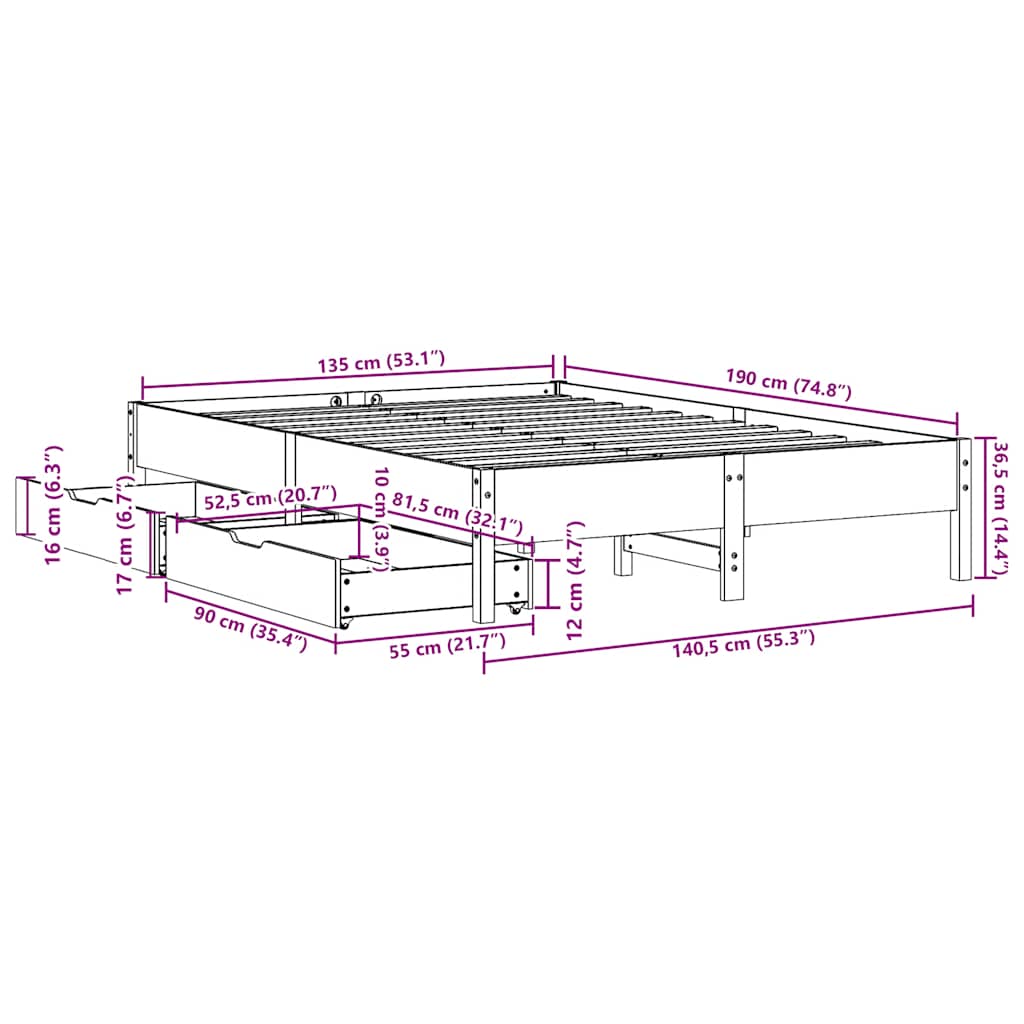 vidaXL Bed Frame without Mattress White 135x190 cm Double Solid Wood Pine