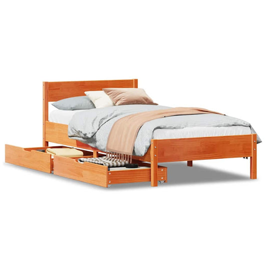 vidaXL Bed Frame without Mattress Wax Brown 75x190 cm Small Single Solid Wood Pine