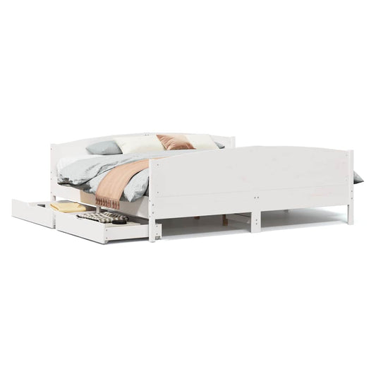 vidaXL Bed Frame without Mattress White 180x200 cm Super King Solid Wood Pine