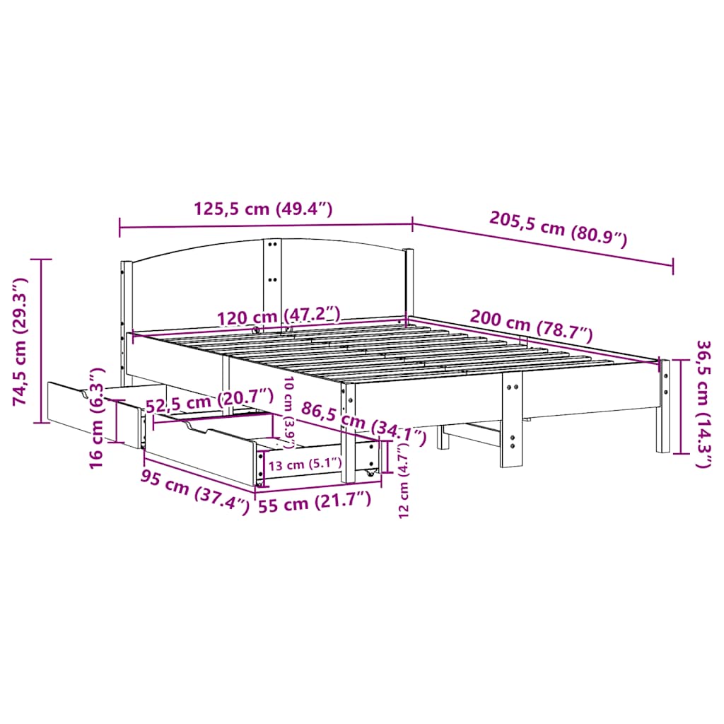 vidaXL Bed Frame without Mattress White 120x200 cm Solid Wood Pine