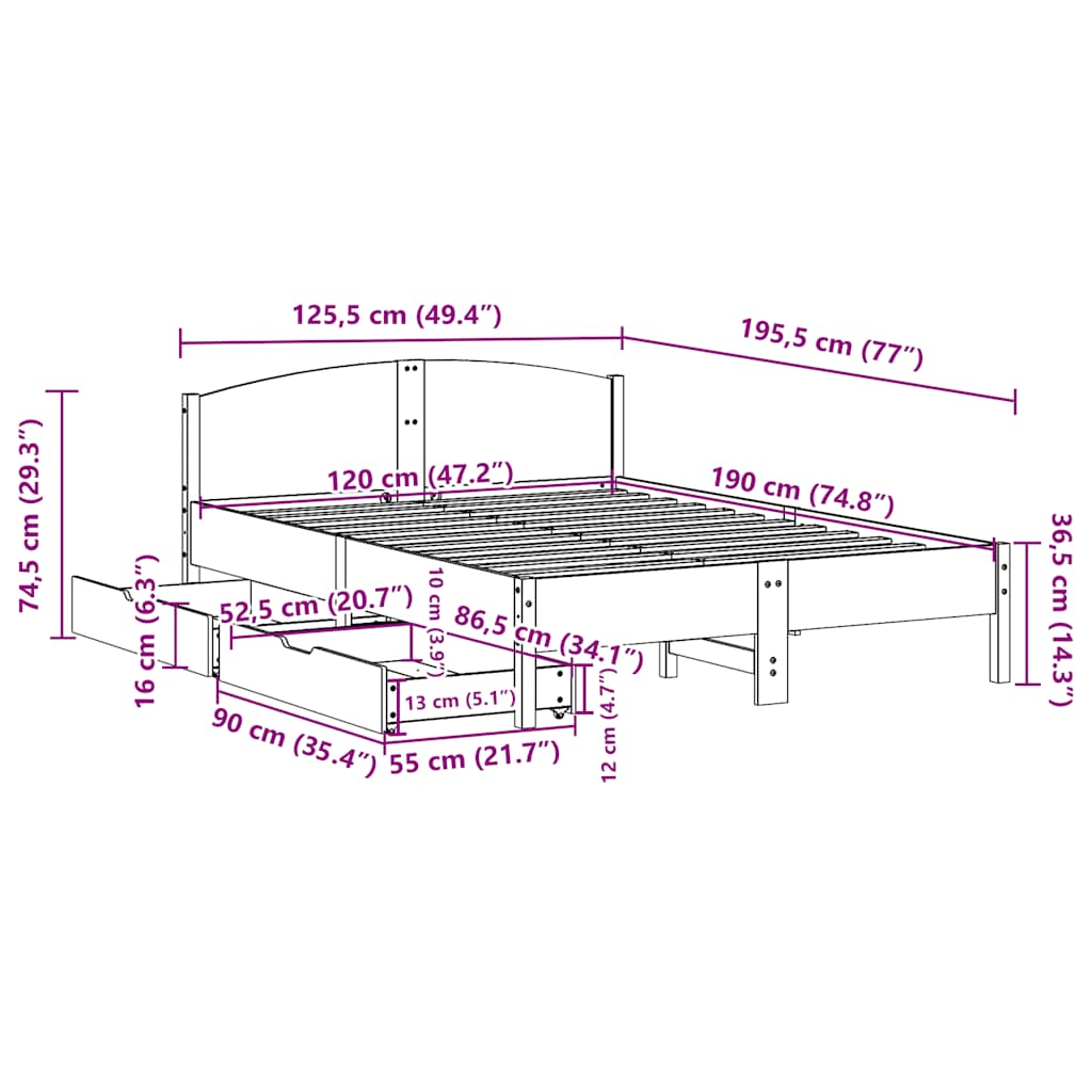 vidaXL Bed Frame without Mattress Wax Brown 120x190 cm Small Double Solid Wood Pine
