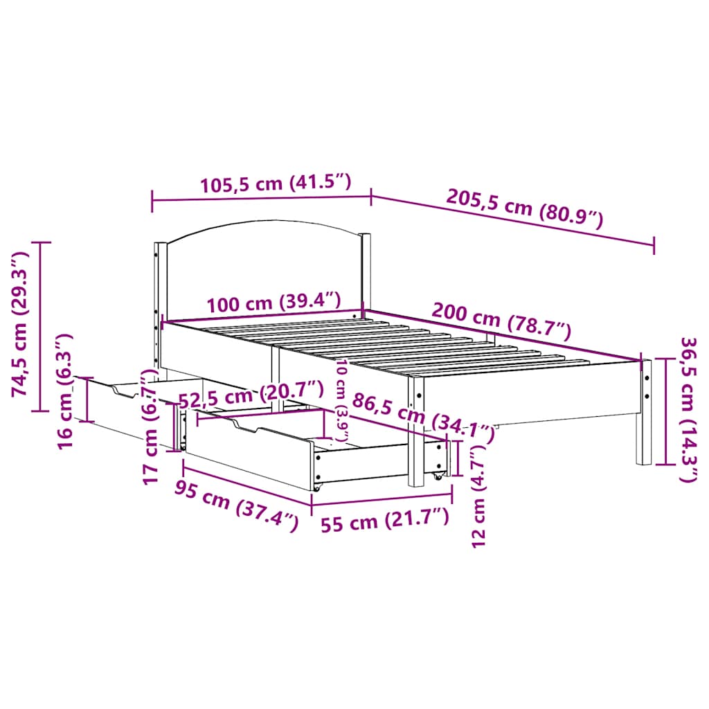 vidaXL Bed Frame without Mattress Wax Brown 100x200 cm Solid Wood Pine