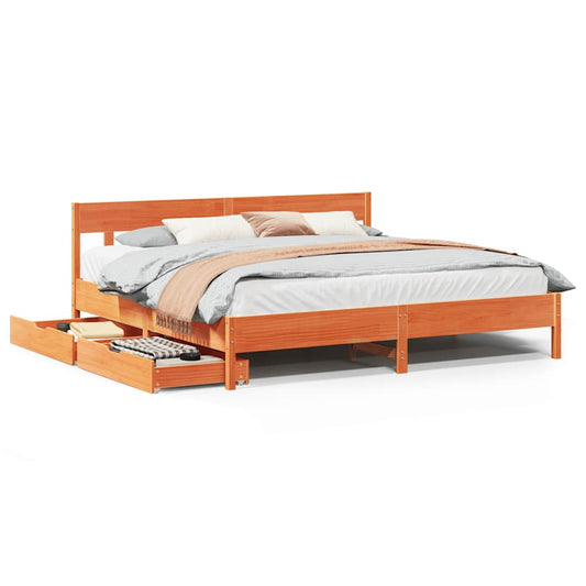 vidaXL Bed Frame without Mattress Wax Brown 180x200 cm Super King Solid Wood Pine