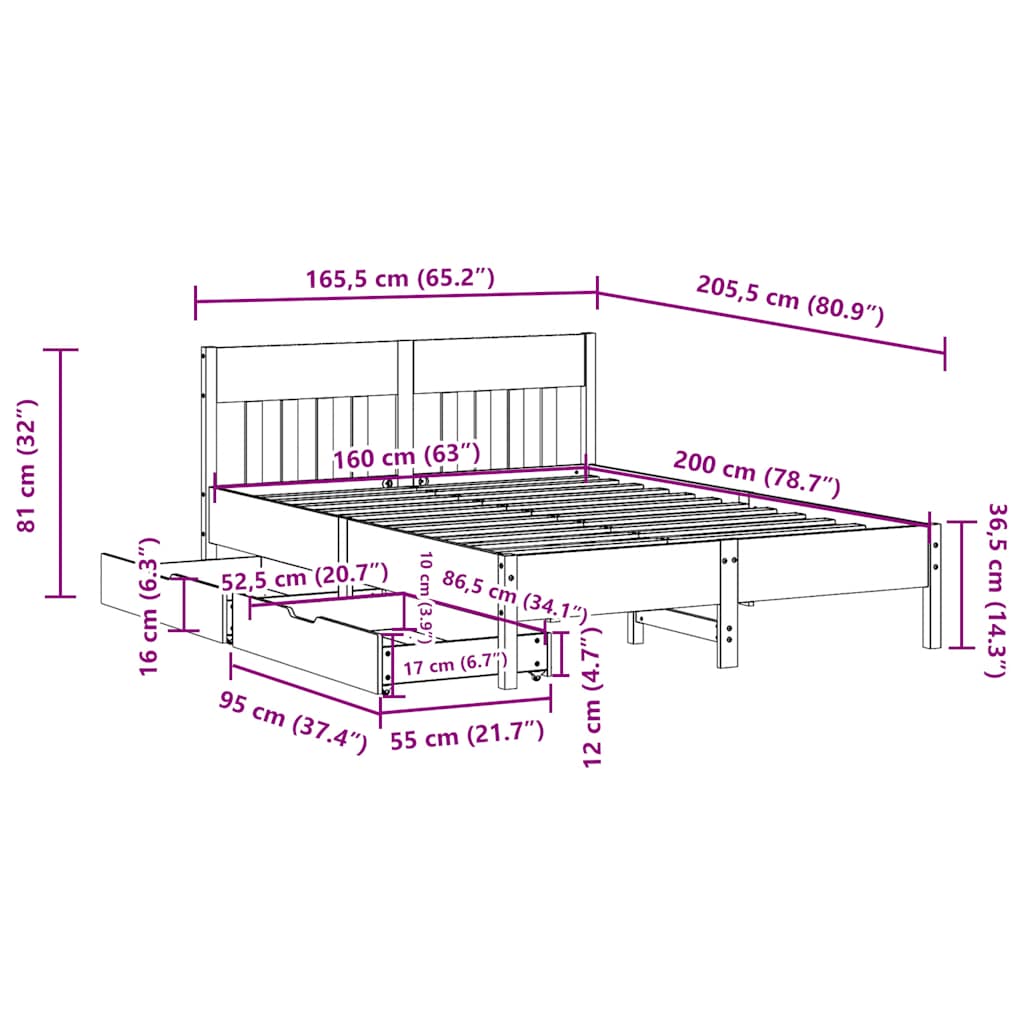 vidaXL Bed Frame without Mattress White 160x200 cm Solid Wood Pine