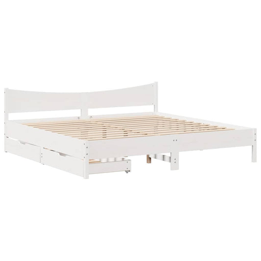 vidaXL Bed Frame with Drawers White 180x200 cm Super King Solid Wood Pine