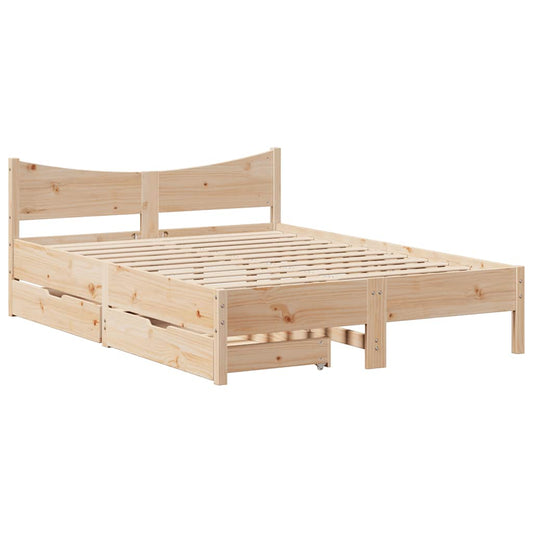 vidaXL Bed Frame with Drawers 135x190 cm Double Solid Wood Pine