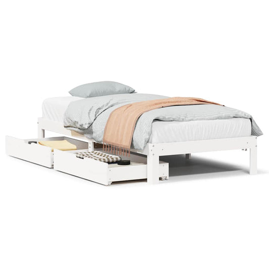 vidaXL Bed Frame with Drawers without Mattress White 75x190 cm Small Single