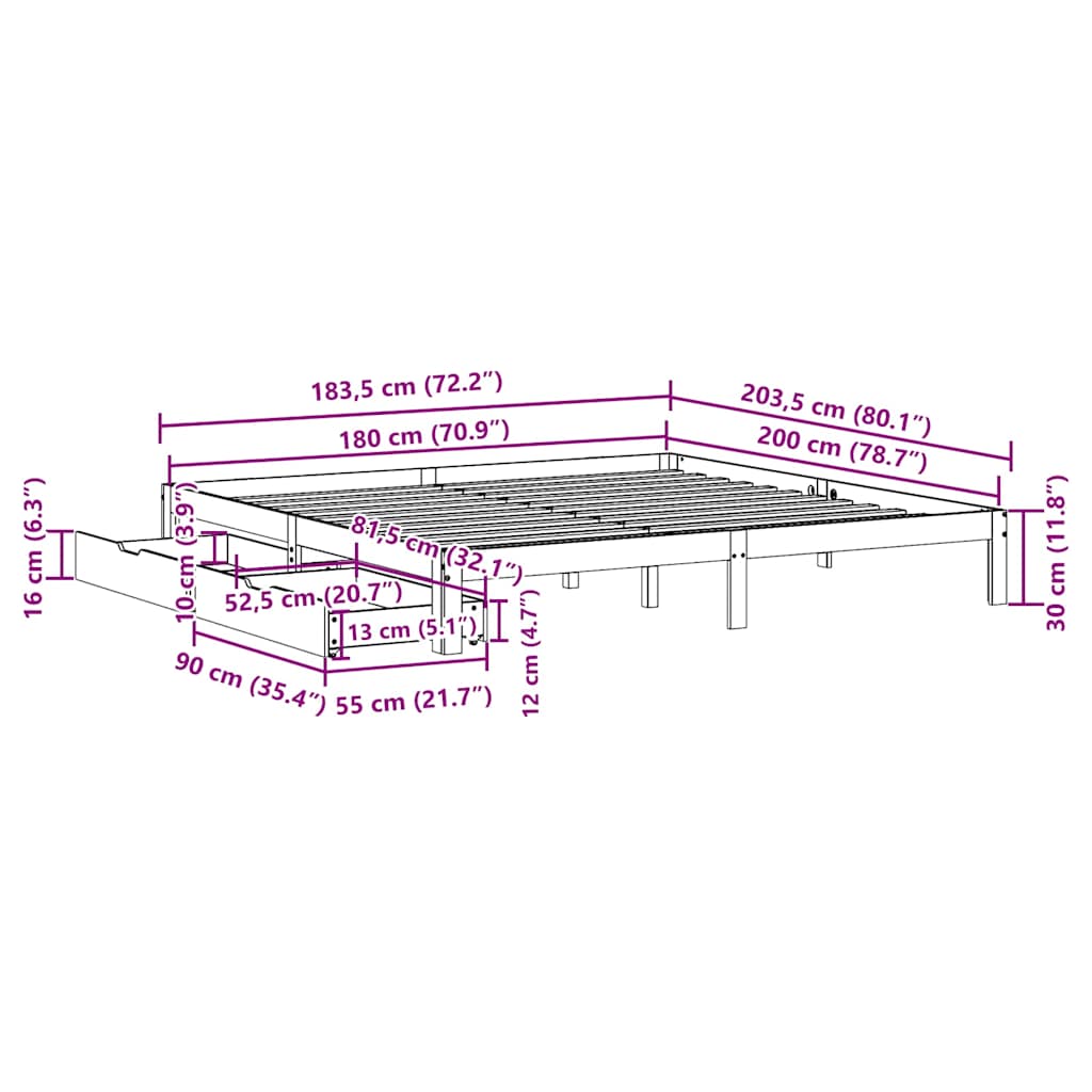 vidaXL Bed Frame with Drawers without Mattress 180x200 cm Super King