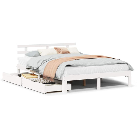 vidaXL Bed Frame with Drawers without Mattress White 150x200 cm King Size