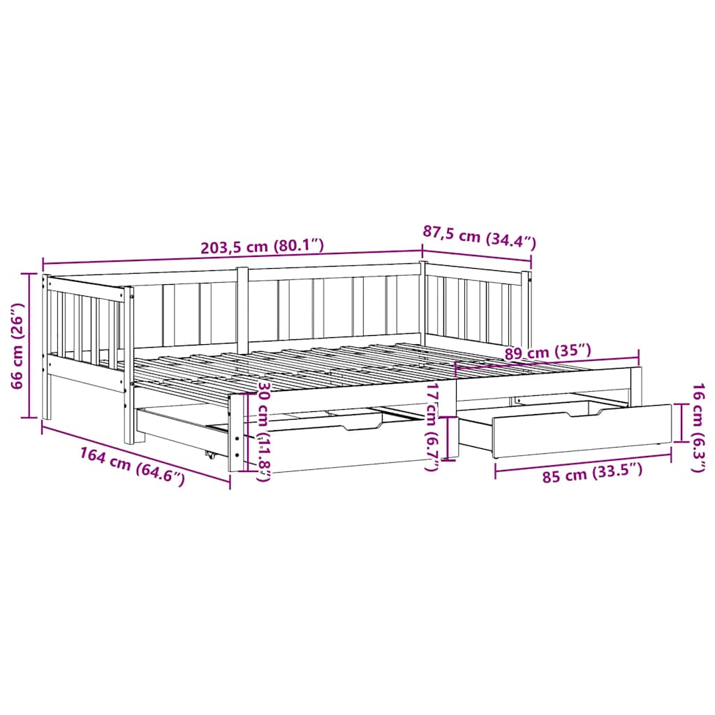 vidaXL Daybed with Trundle and Drawers without Mattress 80x200 cm