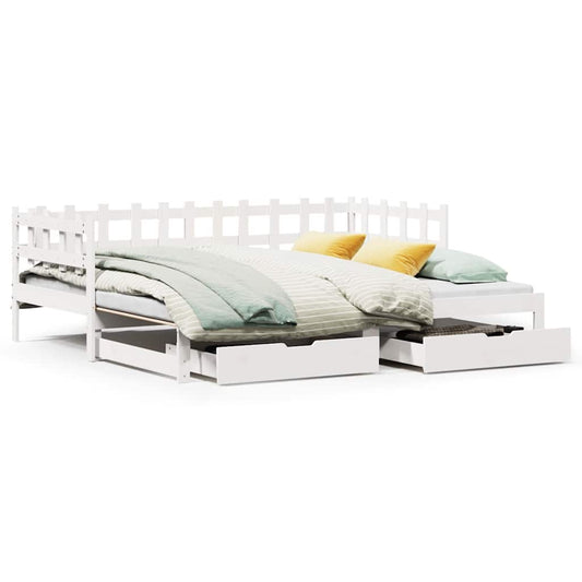 vidaXL Daybed with Trundle and Drawers without Mattress White 90x190 cm Single