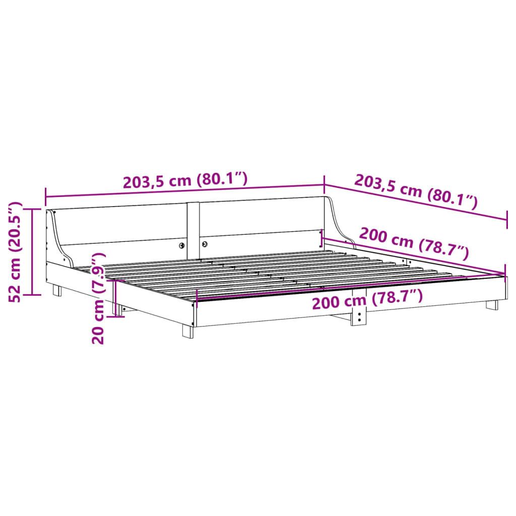 vidaXL Bed Frame without Mattress Wax Brown 200x200 cm Solid Wood Pine