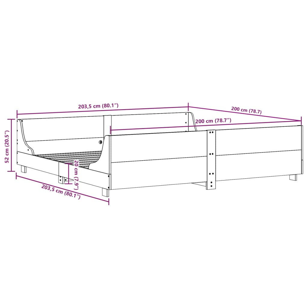 vidaXL Bed Frame without Mattress White 200x200 cm Solid Wood Pine