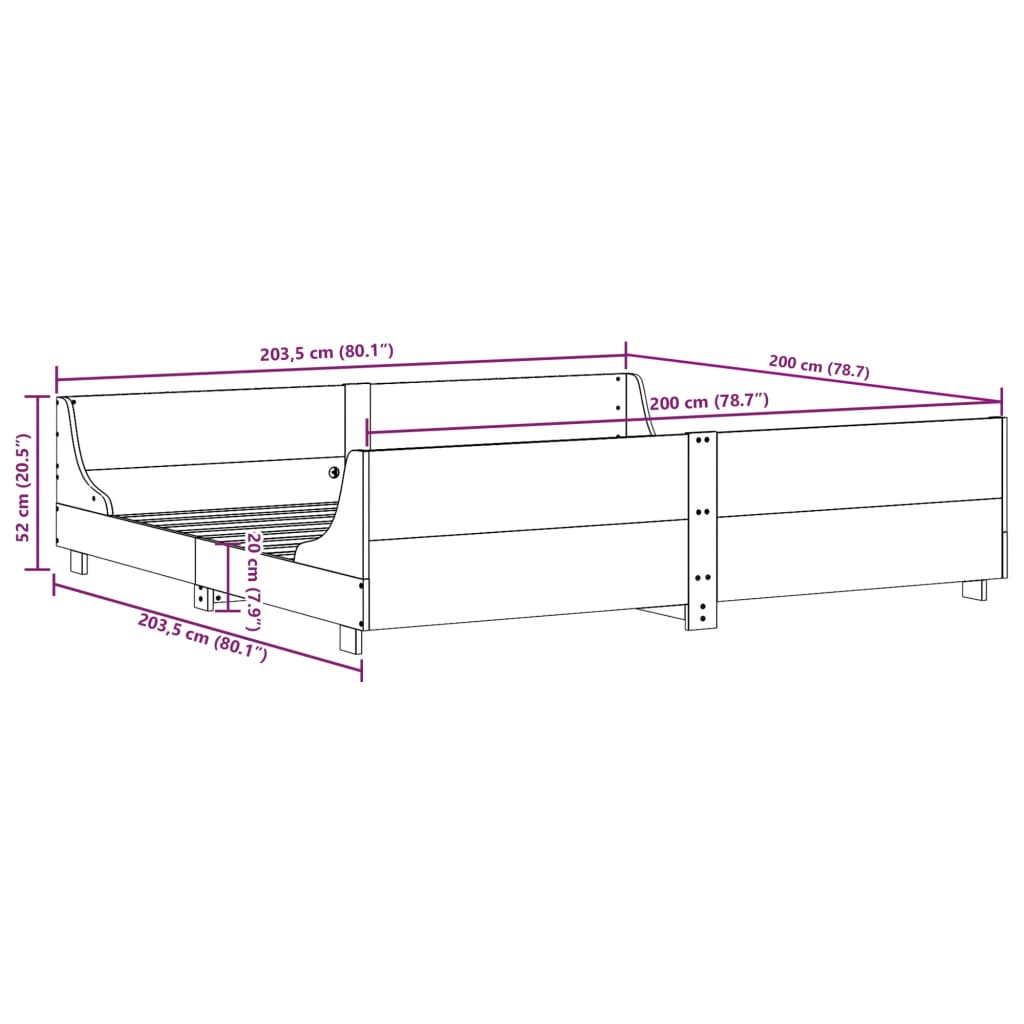vidaXL Bed Frame without Mattress Wax Brown 200x200 cm Solid Wood Pine