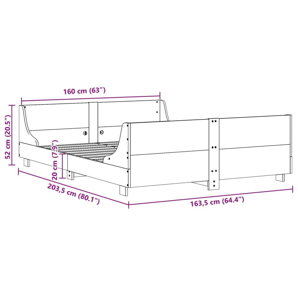vidaXL Bed Frame without Mattress 160x200 cm Solid Wood Pine