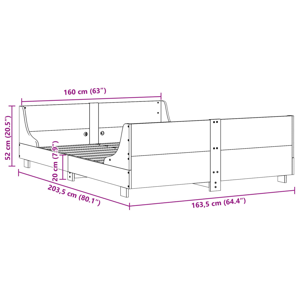 vidaXL Bed Frame without Mattress Wax Brown 160x200 cm Solid Wood Pine