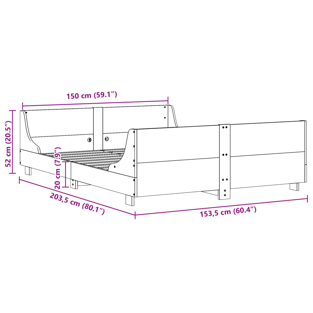 vidaXL Bed Frame without Mattress 150x200 cm King Size Solid Wood Pine
