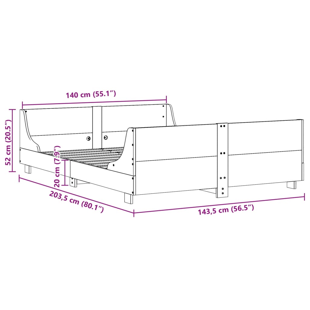 vidaXL Bed Frame without Mattress 140x200 cm Solid Wood Pine