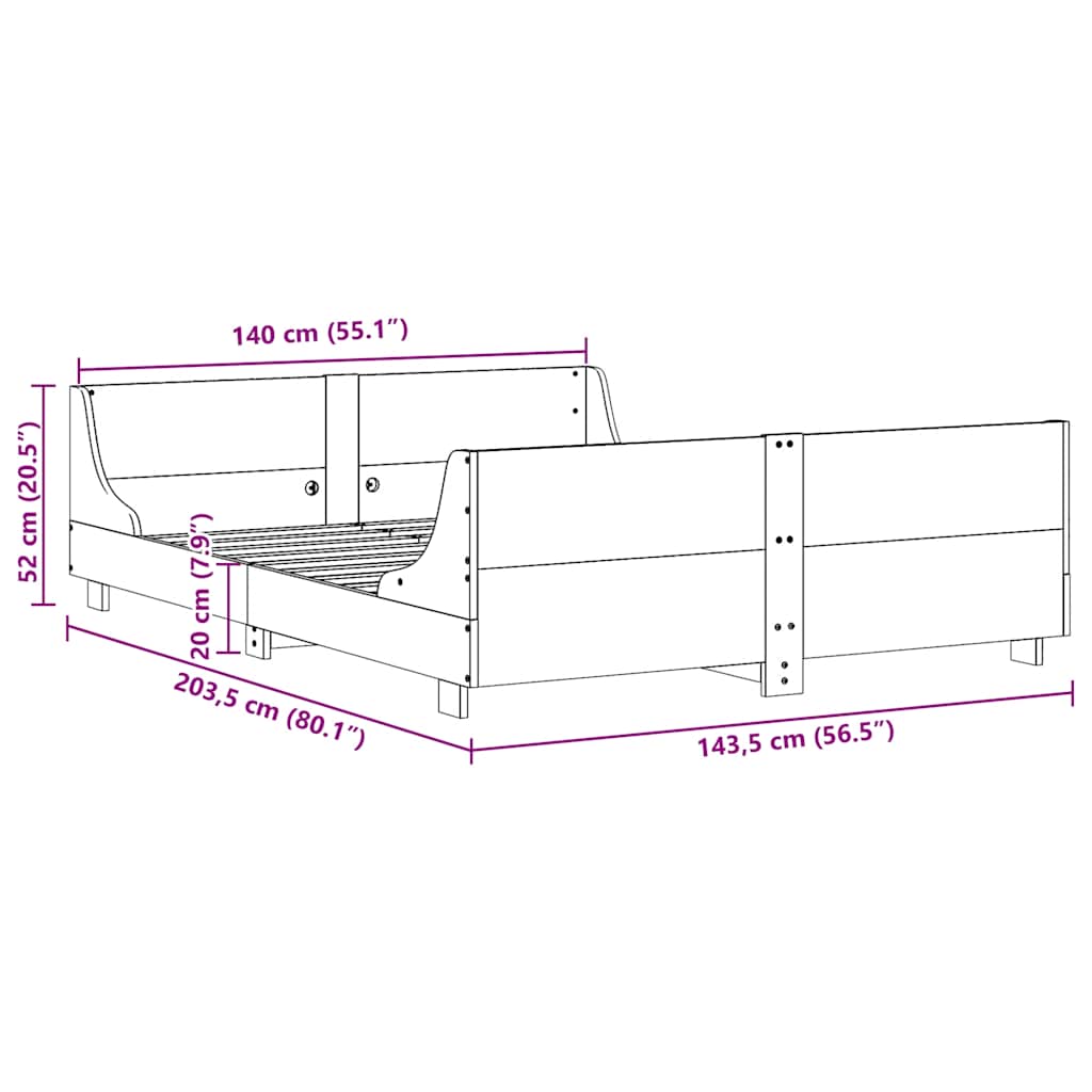vidaXL Bed Frame without Mattress White 140x200 cm Solid Wood Pine