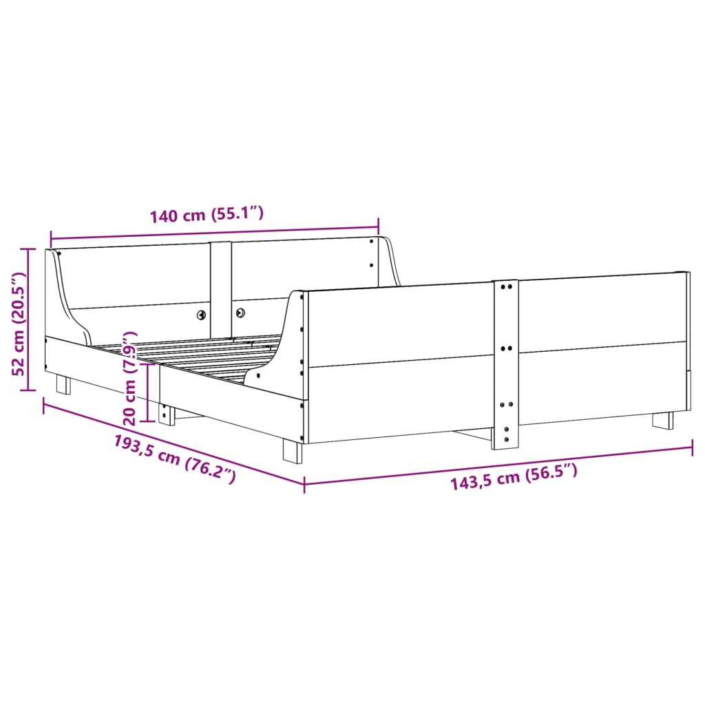 vidaXL Bed Frame without Mattress 140x190 cm Solid Wood Pine