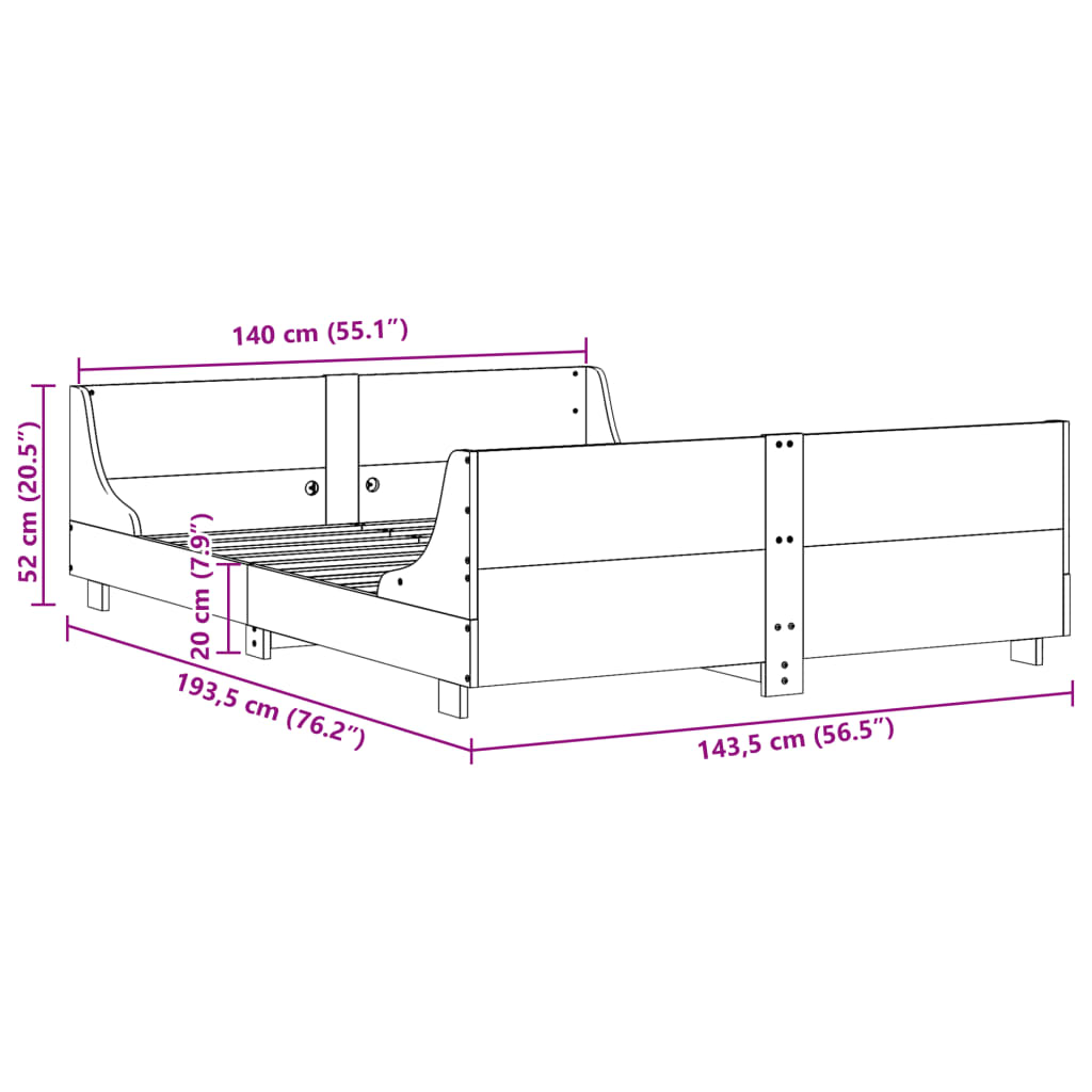 vidaXL Bed Frame without Mattress Wax Brown 140x190 cm Solid Wood Pine