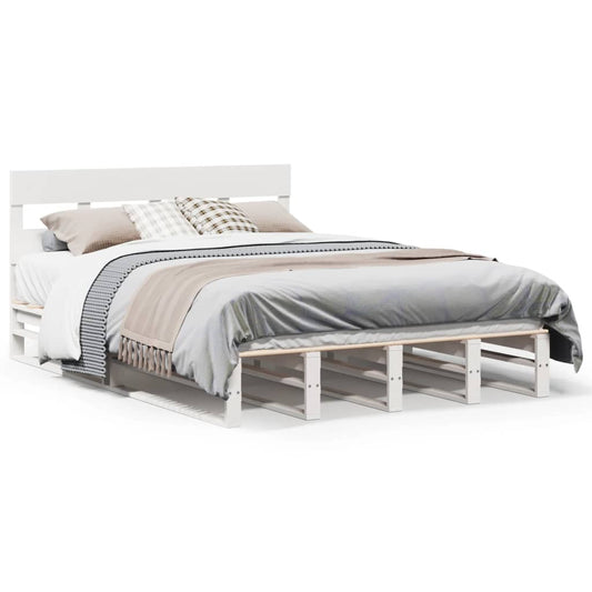 vidaXL Bed Frame without Mattress White 150x200 cm King Size Solid Wood Pine