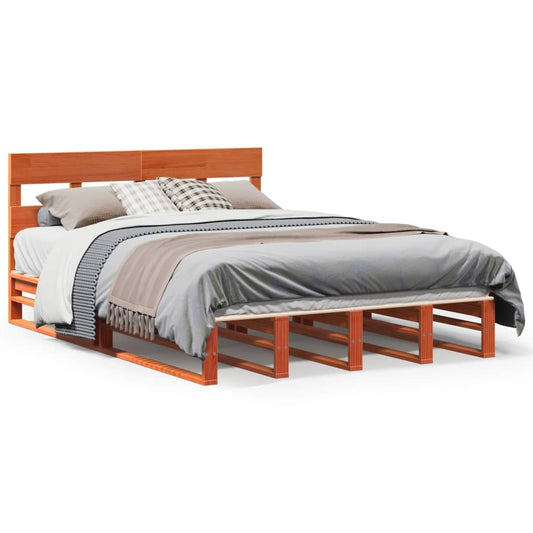 vidaXL Bed Frame without Mattress Wax Brown 150x200 cm King Size Solid Wood Pine