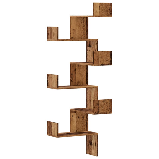 vidaXL Wall Corner Shelf Old Wood 45x45x147 cm Engineered Wood