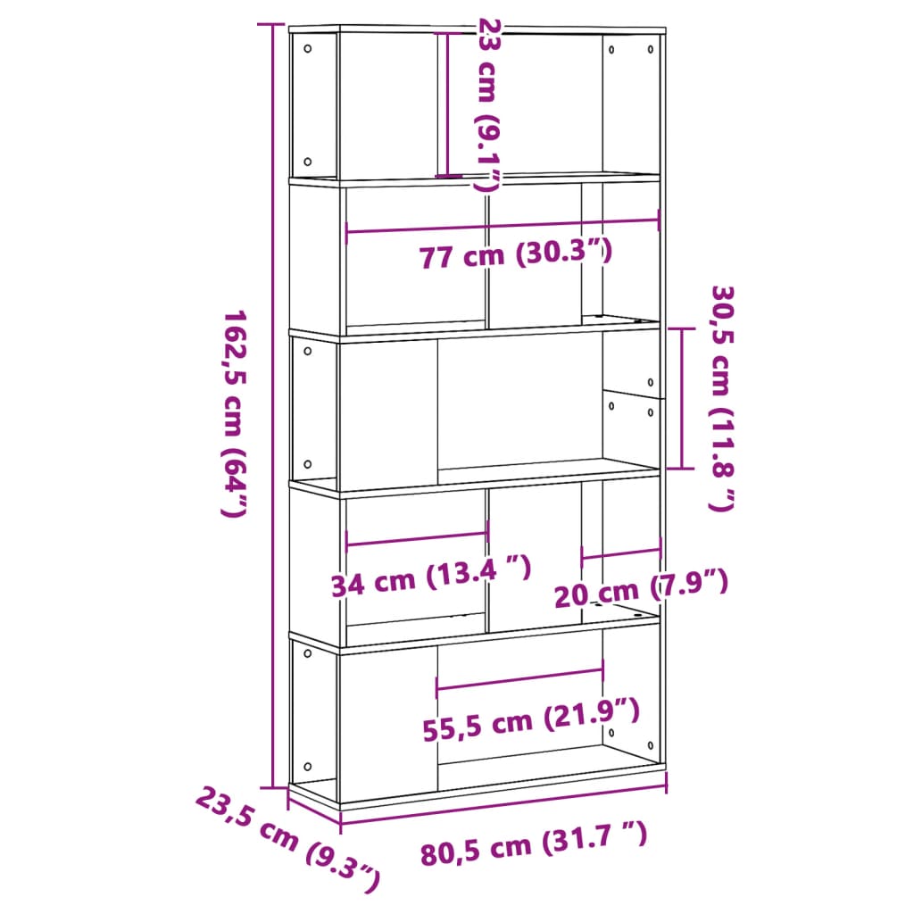 vidaXL Bookcase 5-Tier Black 80,5x23,5x162,5 cm Engineered Wood