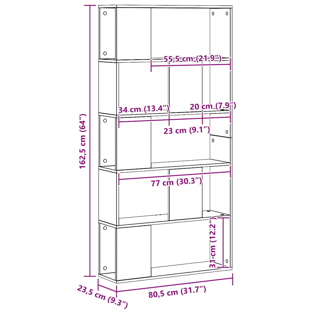 vidaXL Bookcase 5-Tier Artisian Oak 80,5x23,5x162,5 cm Engineered Wood