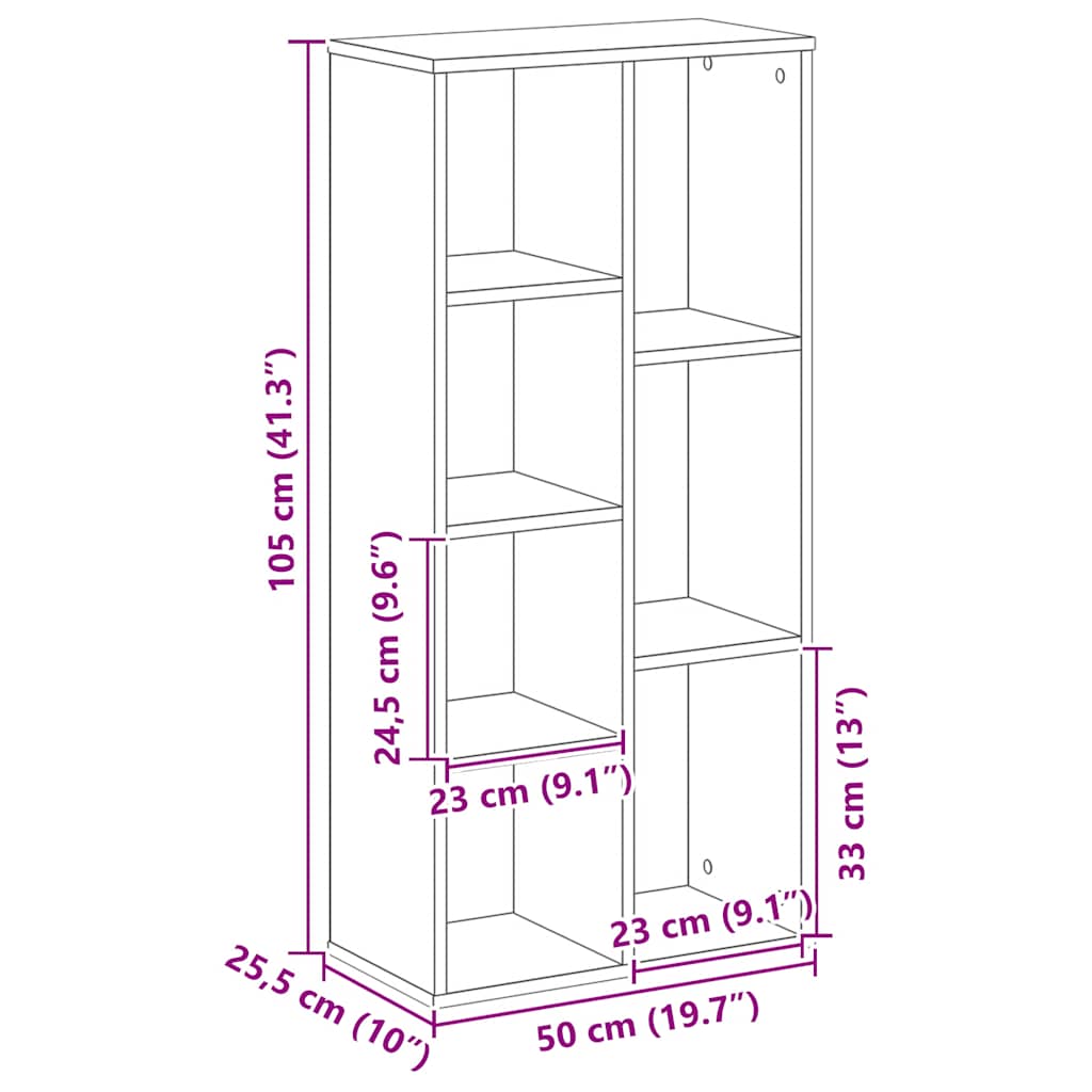 vidaXL Bookcase Artisian Oak 50x25x105 cm Engineered Wood
