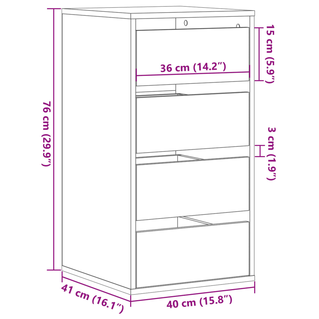 vidaXL Corner Chest of Drawers Concrete Grey 40x41x76 cm Engineered Wood