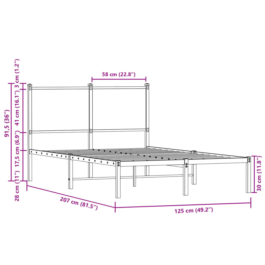 vidaXL Metal Bed Frame without Mattress Smoked Oak 120x200 cm