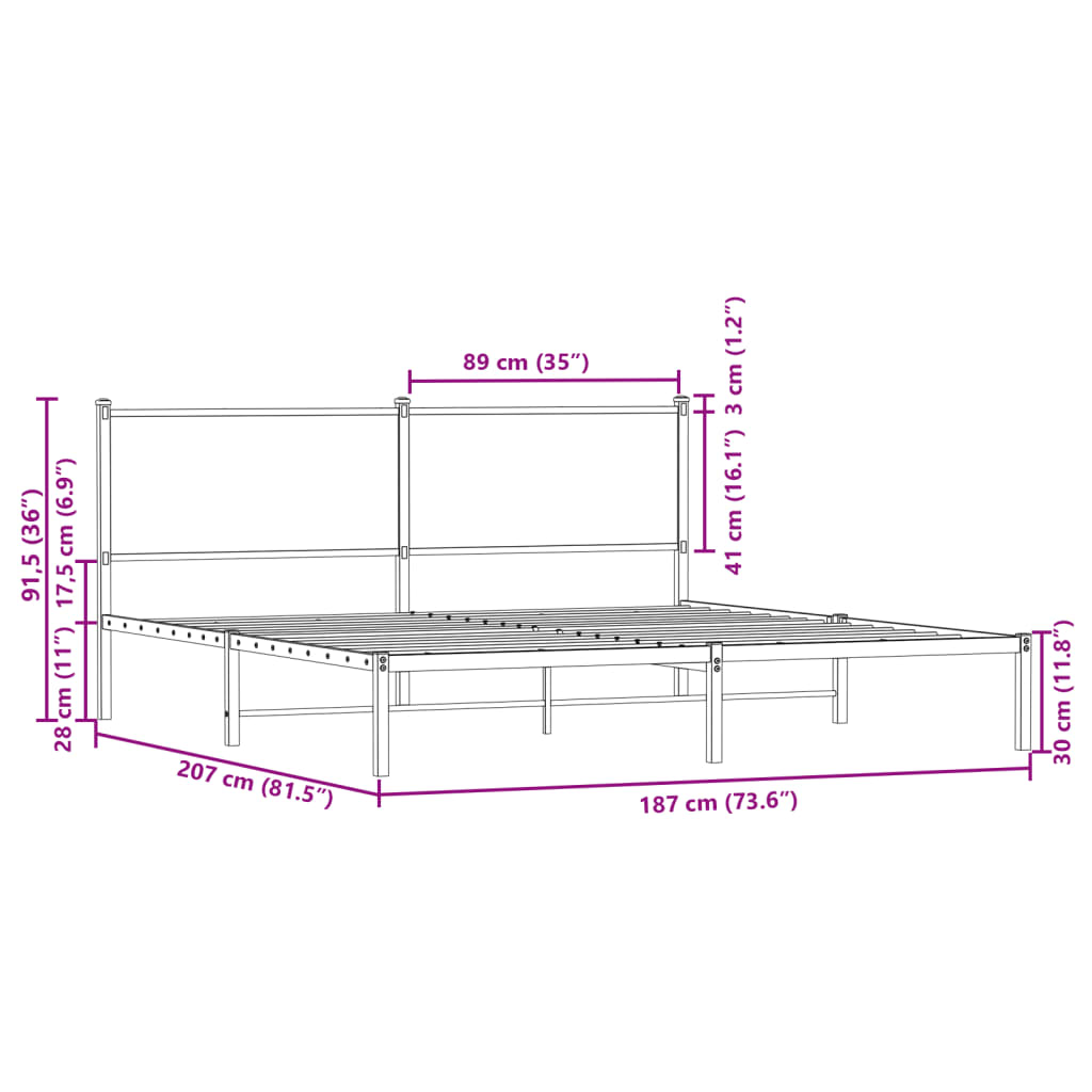 vidaXL Metal Bed Frame without Mattress Smoked Oak 180x200 cm