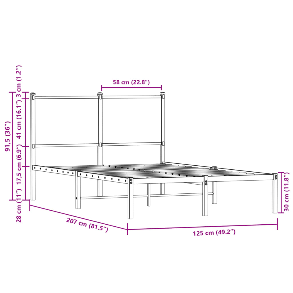 vidaXL Metal Bed Frame without Mattress Sonoma Oak 120x200 cm
