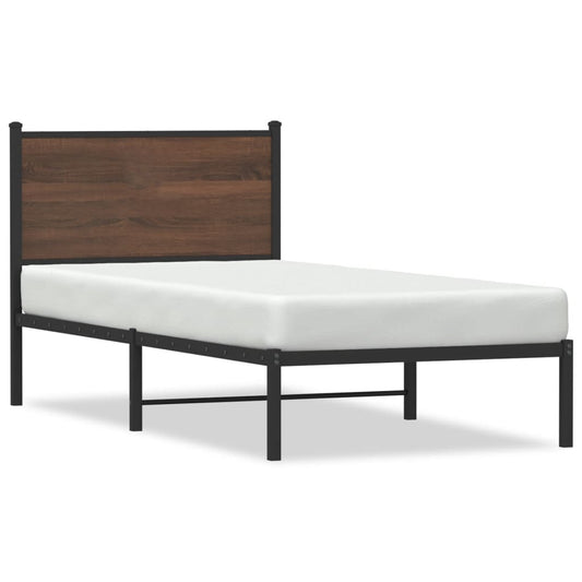 vidaXL Metal Bed Frame without Mattress Brown Oak 75x190 cm Small Single