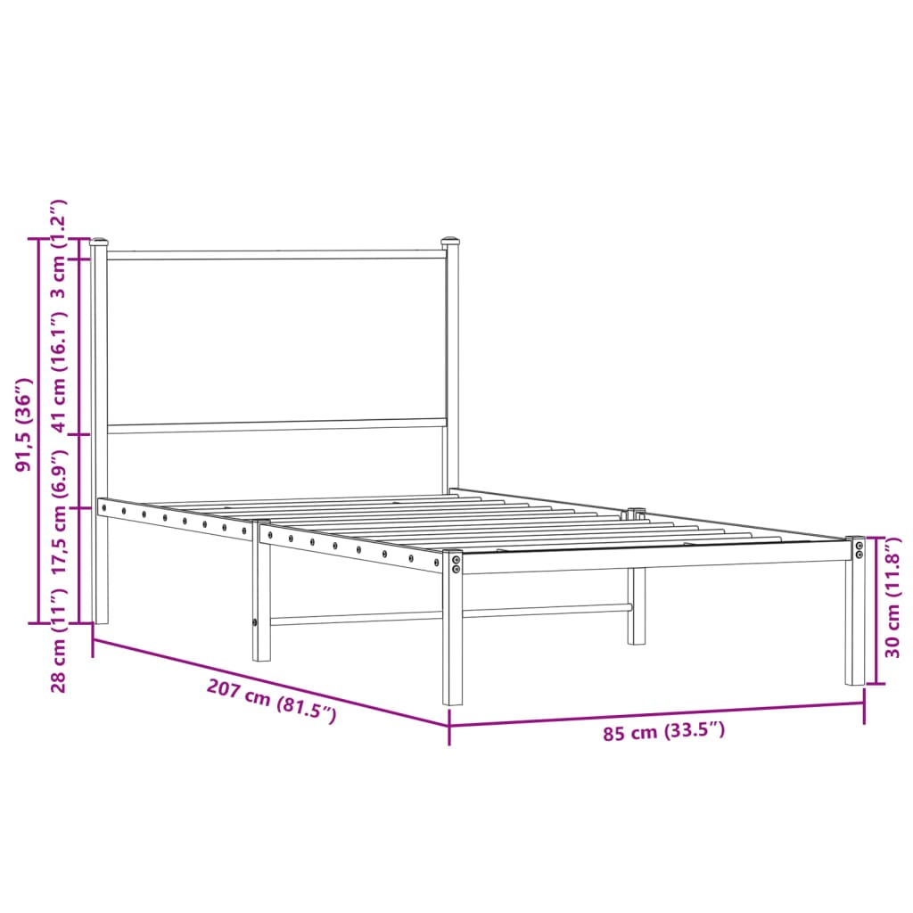 vidaXL Metal Bed Frame without Mattress Brown Oak 80x200 cm