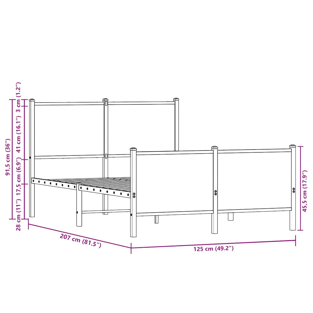 vidaXL Metal Bed Frame without Mattress Brown Oak 120x200 cm