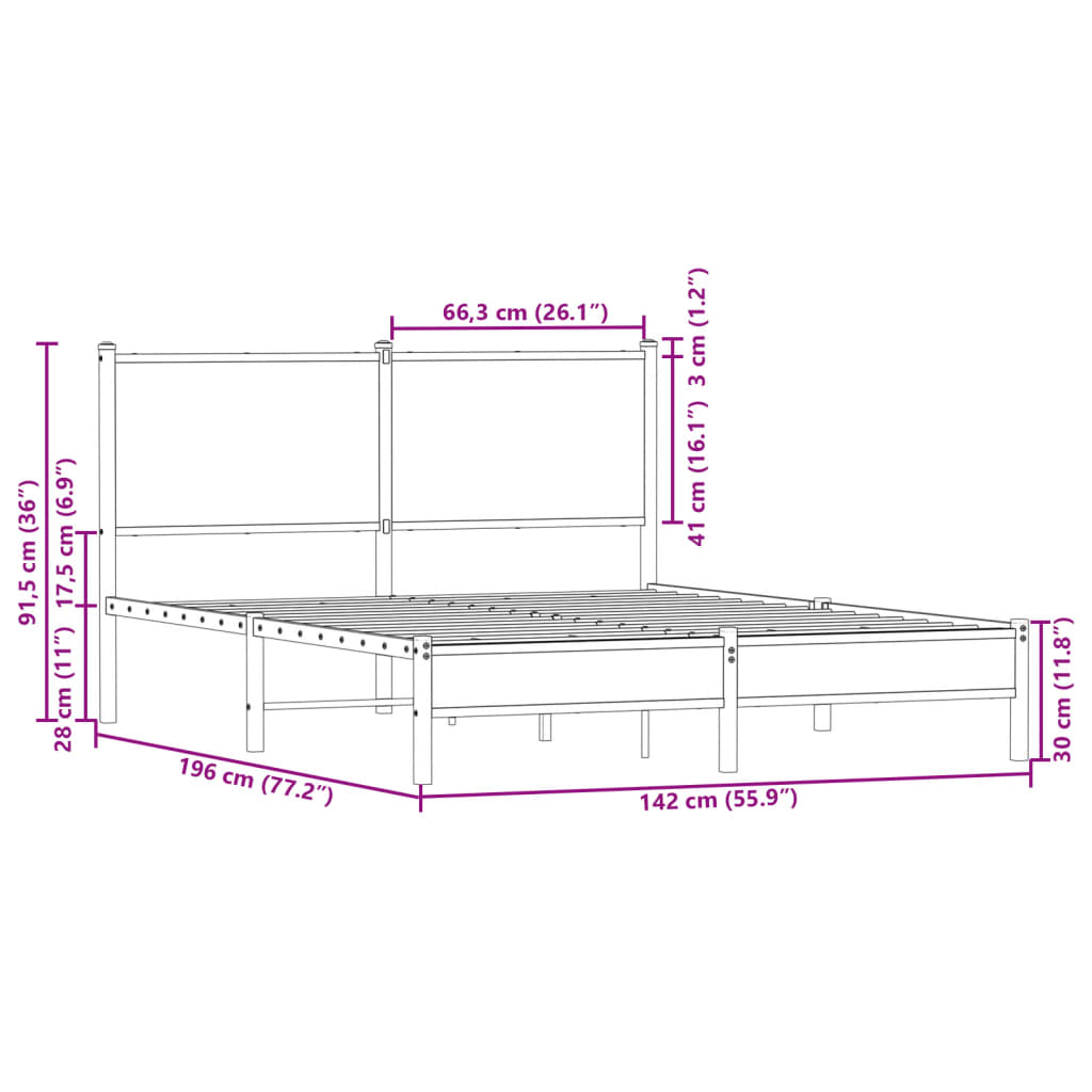 vidaXL Metal Bed Frame without Mattress Smoked Oak 137x190 cm