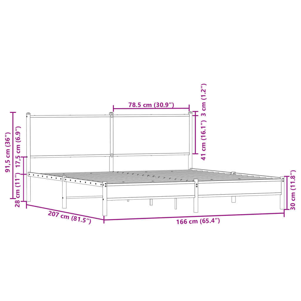 vidaXL Metal Bed Frame without Mattress Smoked Oak 160x200 cm