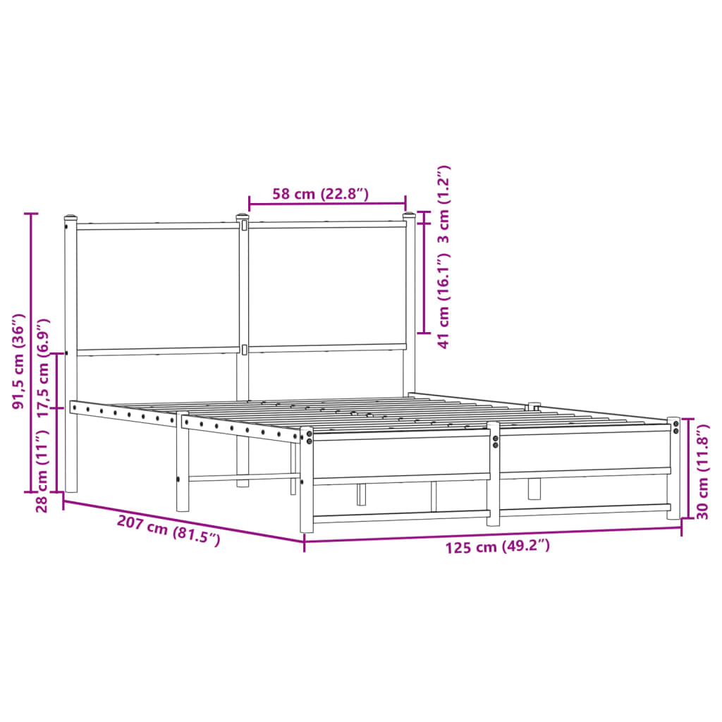 vidaXL Metal Bed Frame without Mattress Smoked Oak 120x200 cm