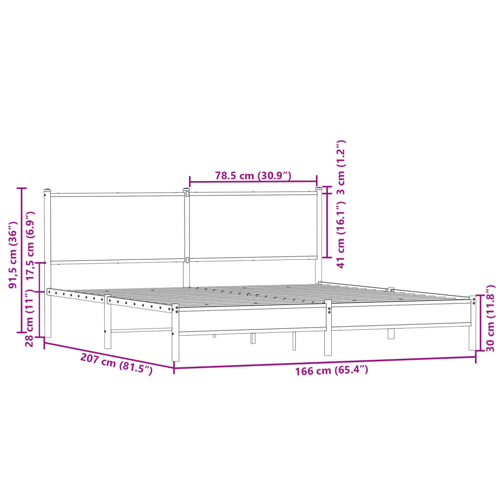 vidaXL Metal Bed Frame without Mattress Smoked Oak 160x200 cm
