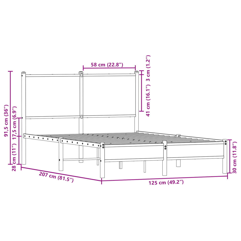 vidaXL Metal Bed Frame without Mattress Sonoma Oak 120x200 cm