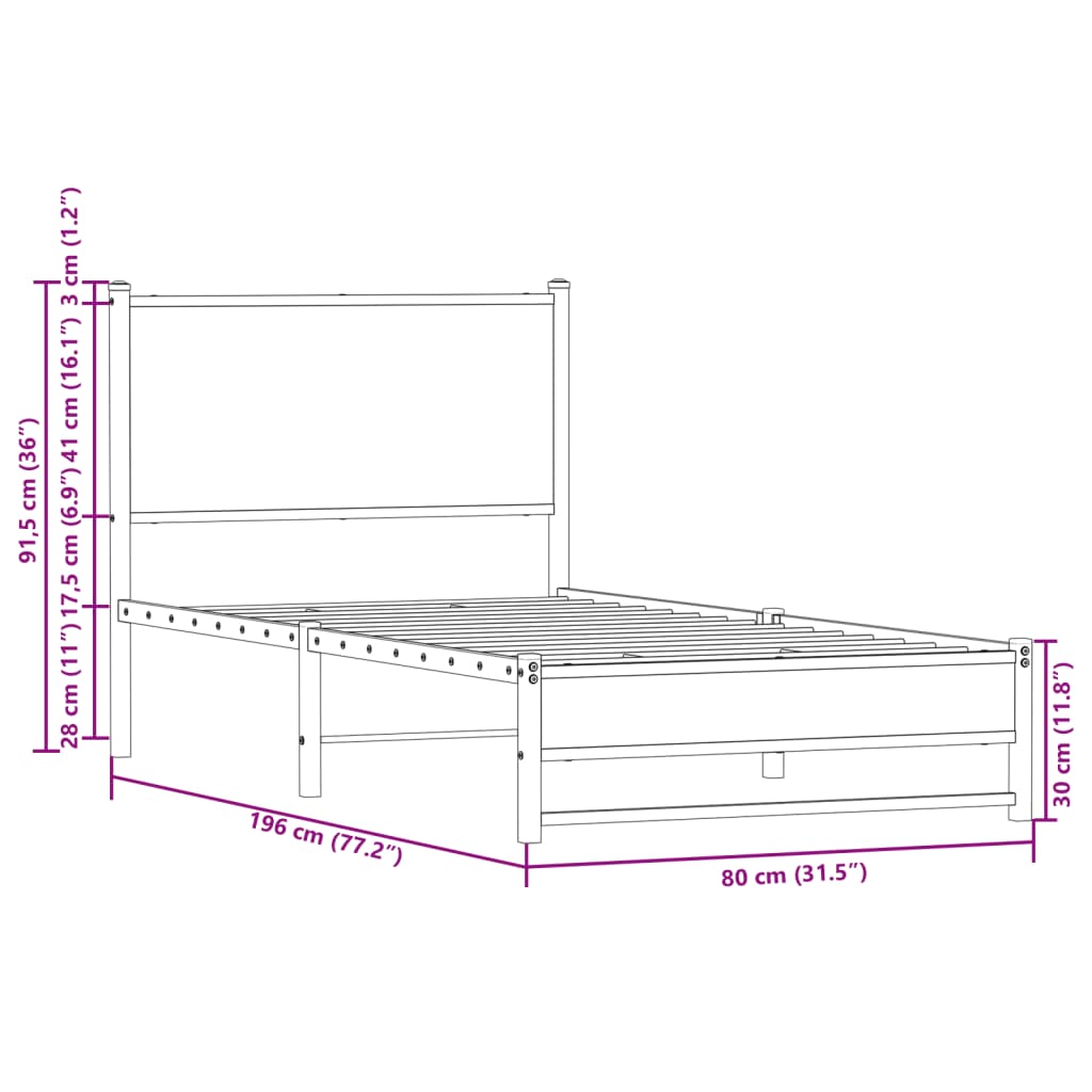 vidaXL Metal Bed Frame without Mattress Sonoma Oak 75x190 cm Small Single