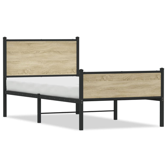 vidaXL Metal Bed Frame without Mattress Sonoma Oak 75x190 cm Small Single