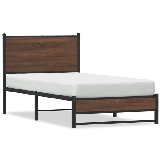 vidaXL Metal Bed Frame without Mattress Brown Oak 75x190 cm Small Single